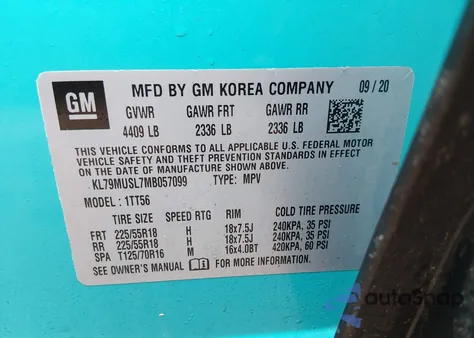 2021 Chevrolet Trailblazer Awd Rs из США, поврежденный, VIN KL79MUSL7MB057099